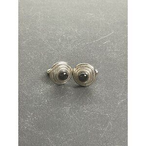 Silver Tone Black Onyx Round Cufflinks